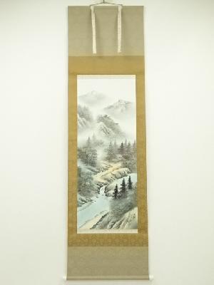 大成筆　淡色山水　肉筆絹本掛軸